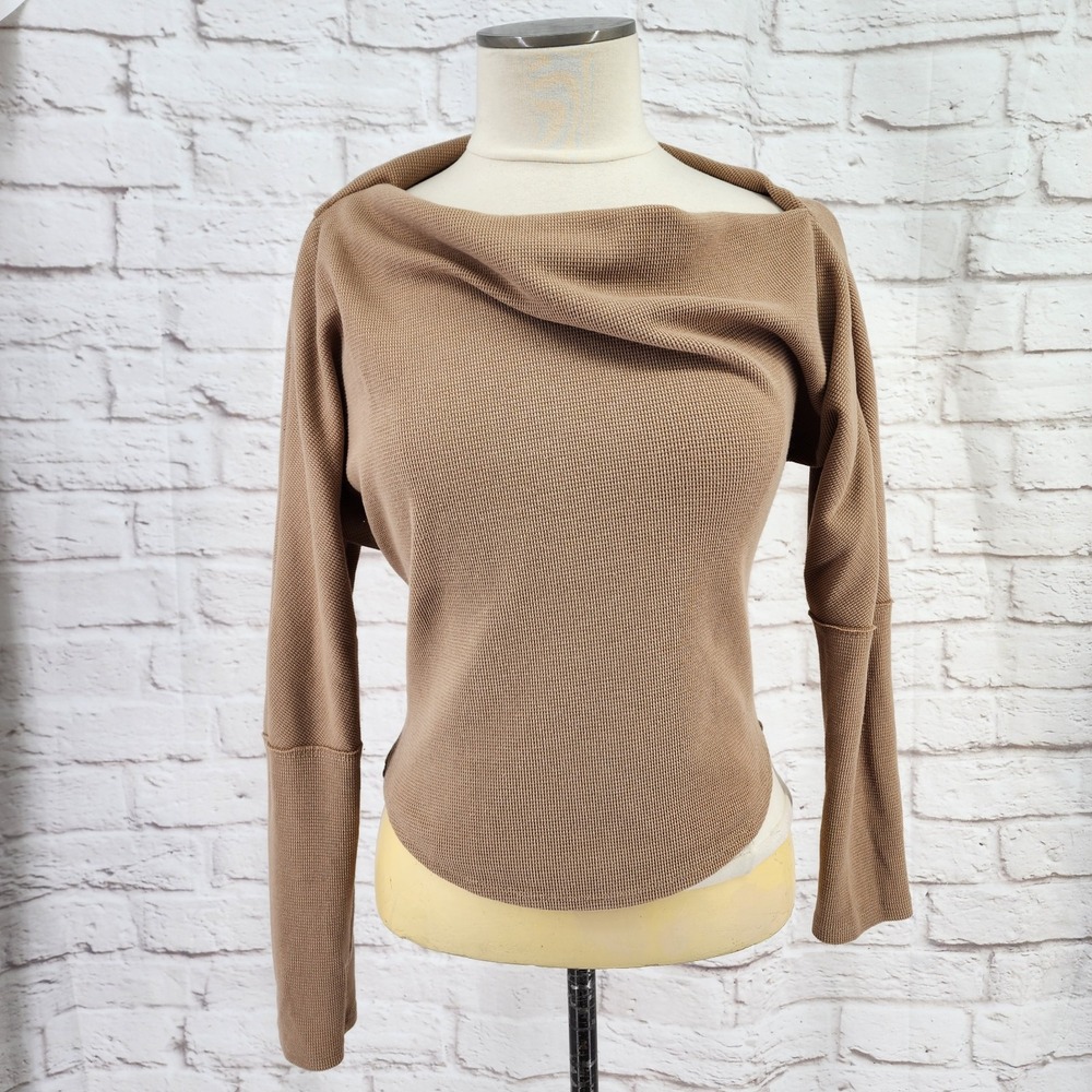 Free People Sweater Brown Waffle Knit Minimal Chic Clean Girl Indie Size Small